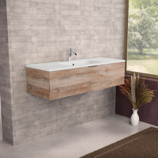 Inda - Mobile bagno L.120 con lavabo opaco / Rovere naturale 1 cassetto - Topazio