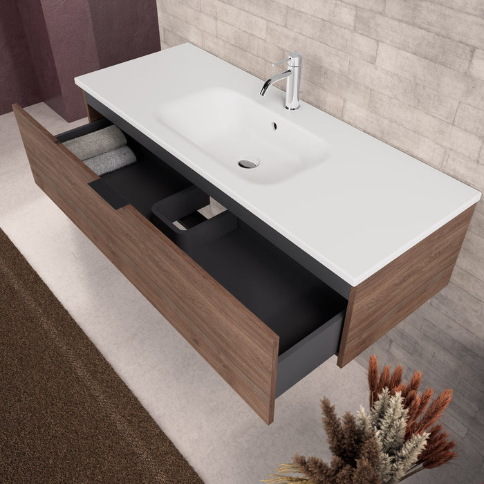 Inda - Mobile bagno L.120 con lavabo opaco / Rovere castano 1 cassetto - Topazio