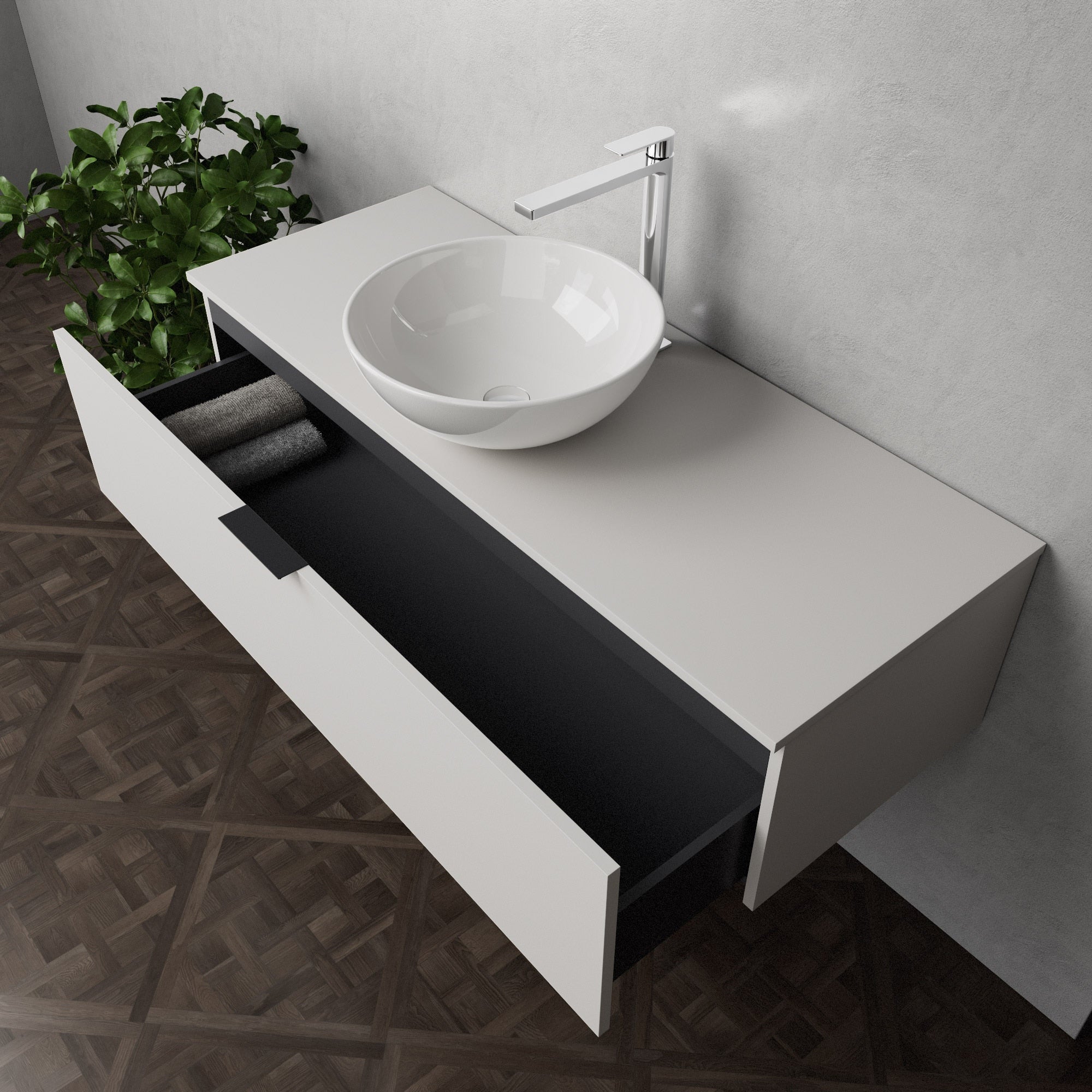 Inda - Mobile bagno L.120 con lavabo in appoggio / Bianco opaco 1 cassetto - Topazio