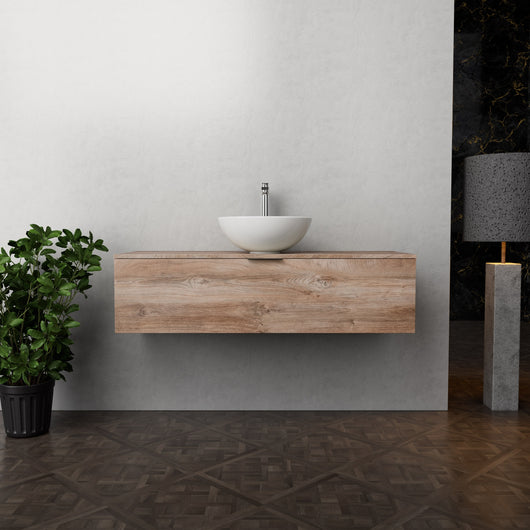 Inda - Mobile bagno L.120 con lavabo in appoggio / Rovere naturale 1 cassetto - Topazio