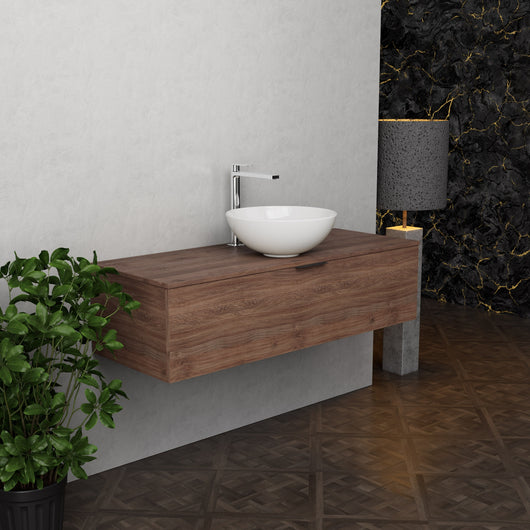 Inda - Mobile bagno L.120 con lavabo in appoggio / Rovere castano 1 cassetto - Topazio