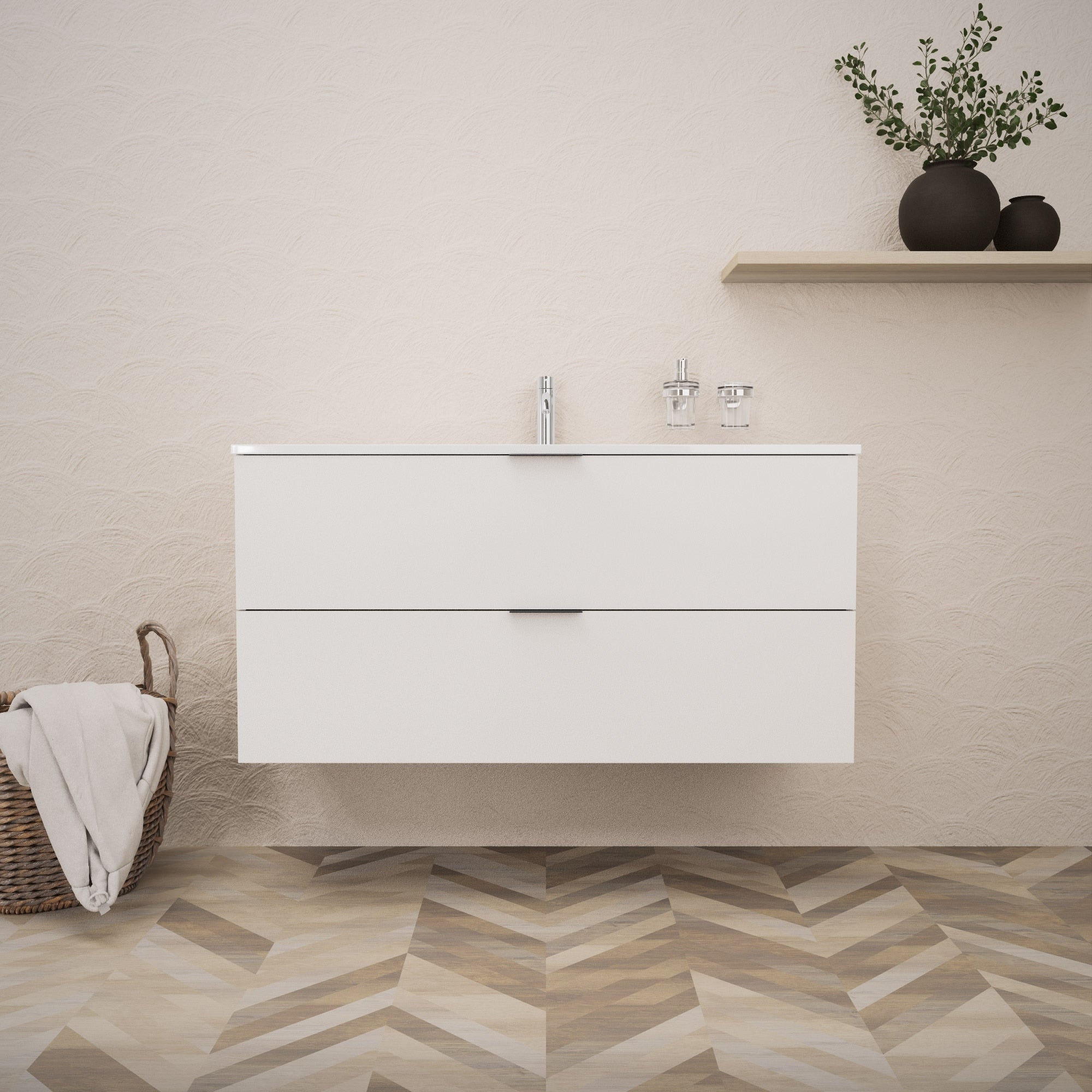 Inda - Mobile bagno L.120 con lavabo lucido / Bianco opaco 2 cassetti - Topazio