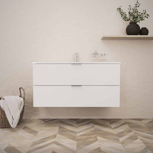 Inda - Mobile bagno L.120 con lavabo lucido / Bianco opaco 2 cassetti - Topazio