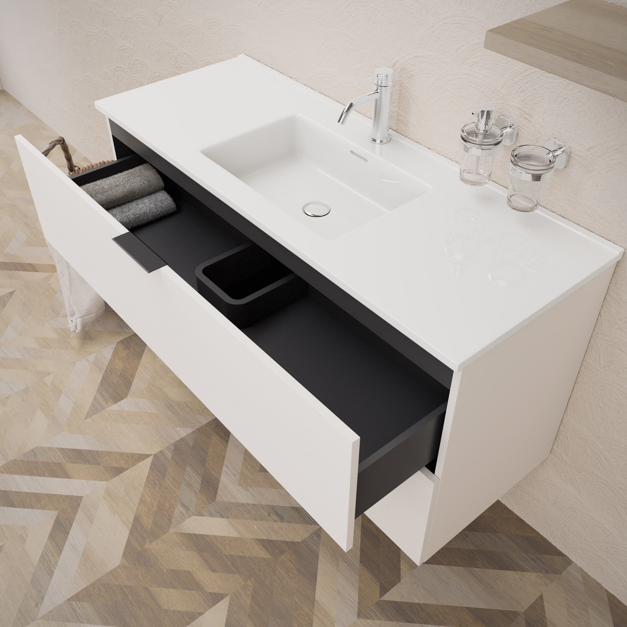 Inda - Mobile bagno L.120 con lavabo lucido / Bianco opaco 2 cassetti - Topazio