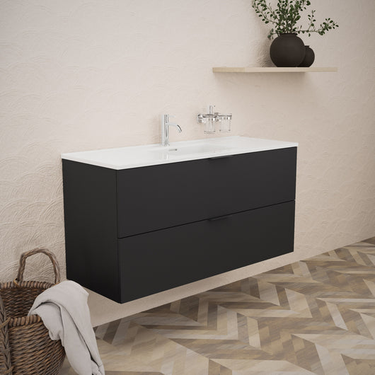 Inda - Mobile bagno L.120 con lavabo lucido / Nero opaco 2 cassetti - Topazio