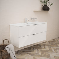 Inda - Mobile bagno L.120 con lavabo lucido / Bianco lucido 2 cassetti - Topazio