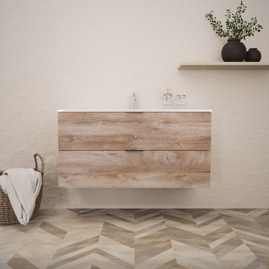 Inda - Mobile bagno L.120 con lavabo lucido / Rovere naturale 2 cassetti - Topazio