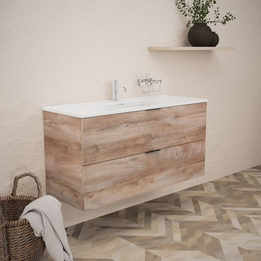 Inda - Mobile bagno L.120 con lavabo lucido / Rovere naturale 2 cassetti - Topazio