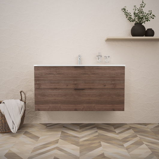 Inda - Mobile bagno L.120 con lavabo lucido / Rovere castano 2 cassetti - Topazio