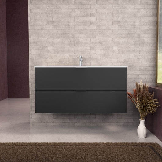 Inda - Mobile bagno L.120 con lavabo opaco / Nero opaco 2 cassetti - Topazio