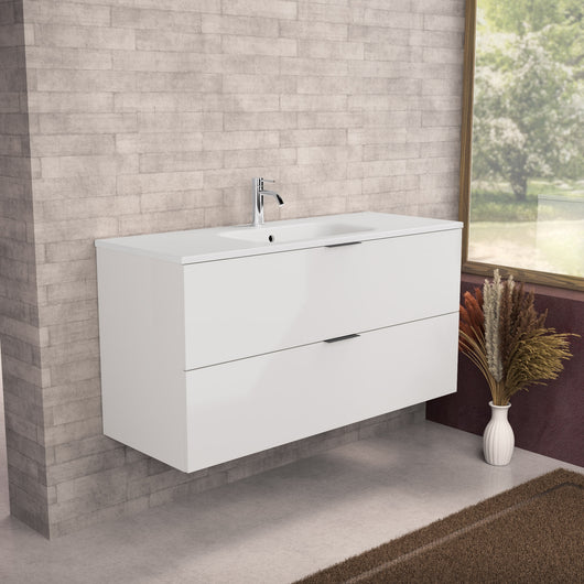 Inda - Mobile bagno L.120 con lavabo opaco / Bianco lucido 2 cassetti - Topazio
