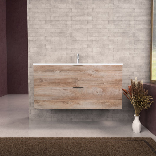 Inda - Mobile bagno L.120 con lavabo opaco / Rovere naturale 2 cassetti - Topazio