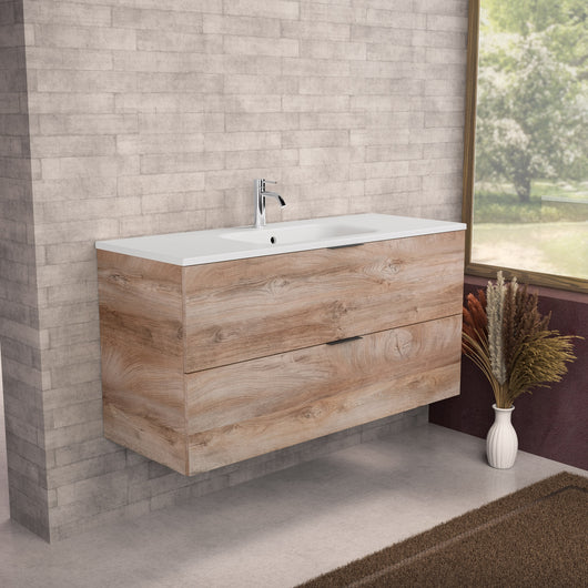 Inda - Mobile bagno L.120 con lavabo opaco / Rovere naturale 2 cassetti - Topazio
