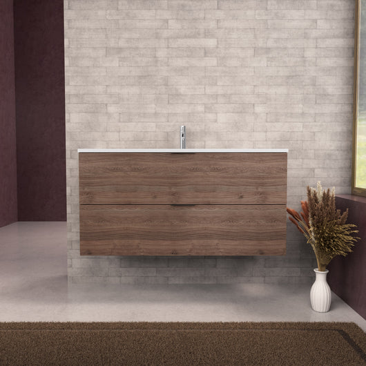 Inda - Mobile bagno L.120 con lavabo opaco / Rovere castano 2 cassetti - Topazio