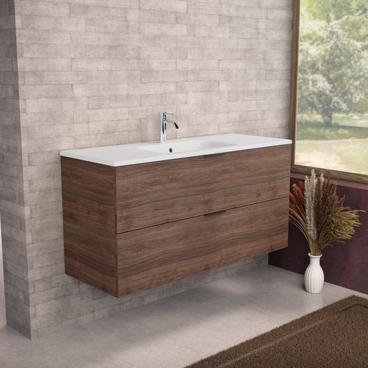 Inda - Mobile bagno L.120 con lavabo opaco / Rovere castano 2 cassetti - Topazio