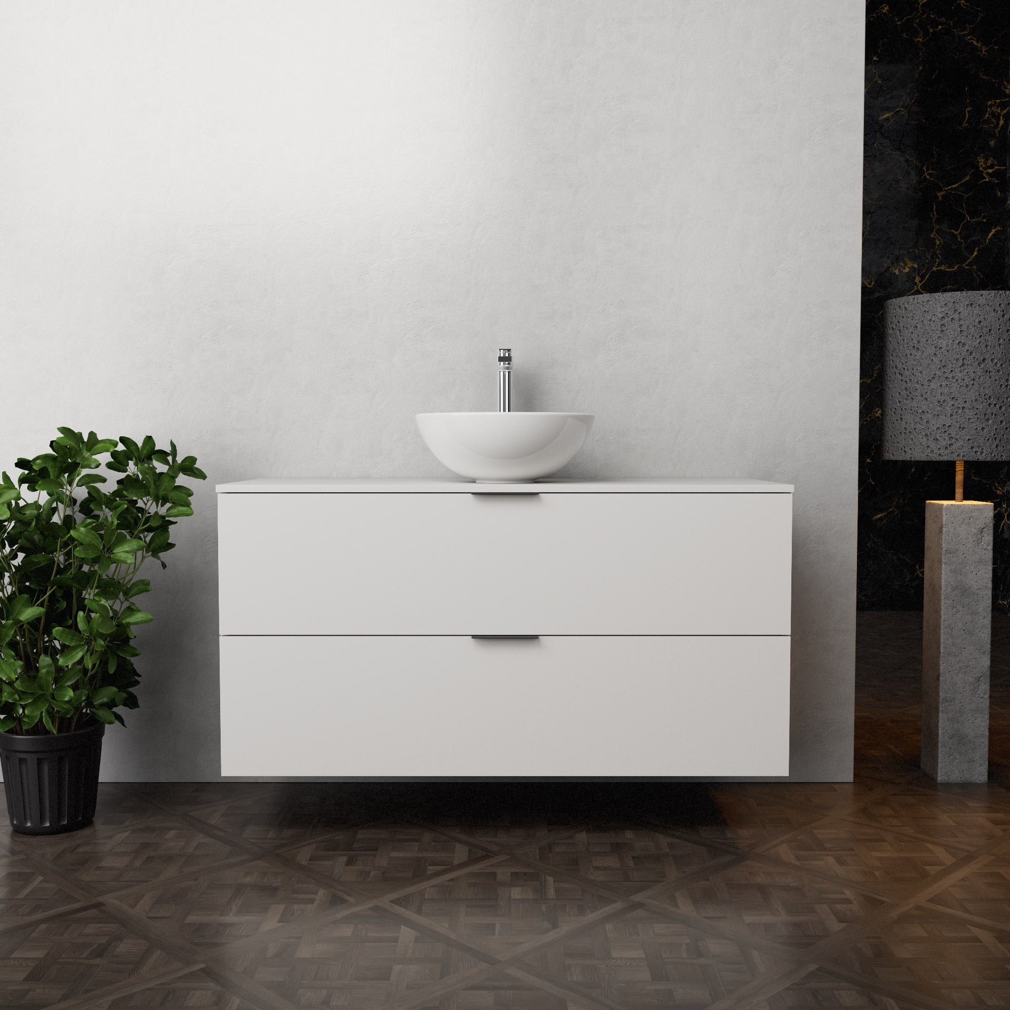 Inda - Mobile bagno L.120 con lavabo in appoggio / Bianco opaco 2 cassetti - Topazio