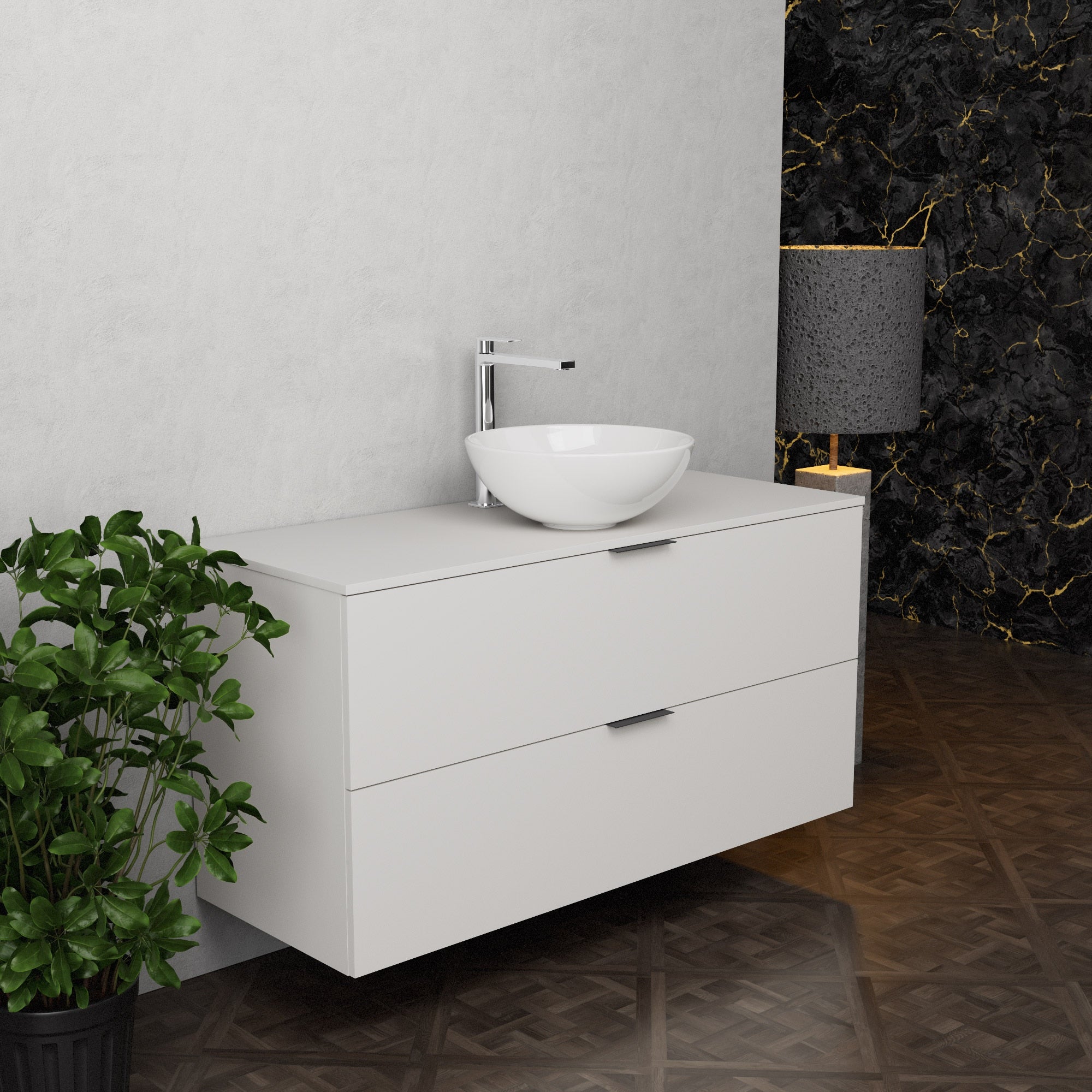 Inda - Mobile bagno L.120 con lavabo in appoggio / Bianco opaco 2 cassetti - Topazio