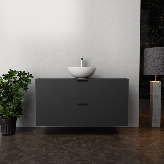 Inda - Mobile bagno L.120 con lavabo in appoggio / Nero opaco 2 cassetti - Topazio