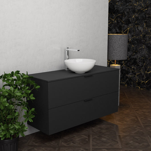 Inda - Mobile bagno L.120 con lavabo in appoggio / Nero opaco 2 cassetti - Topazio