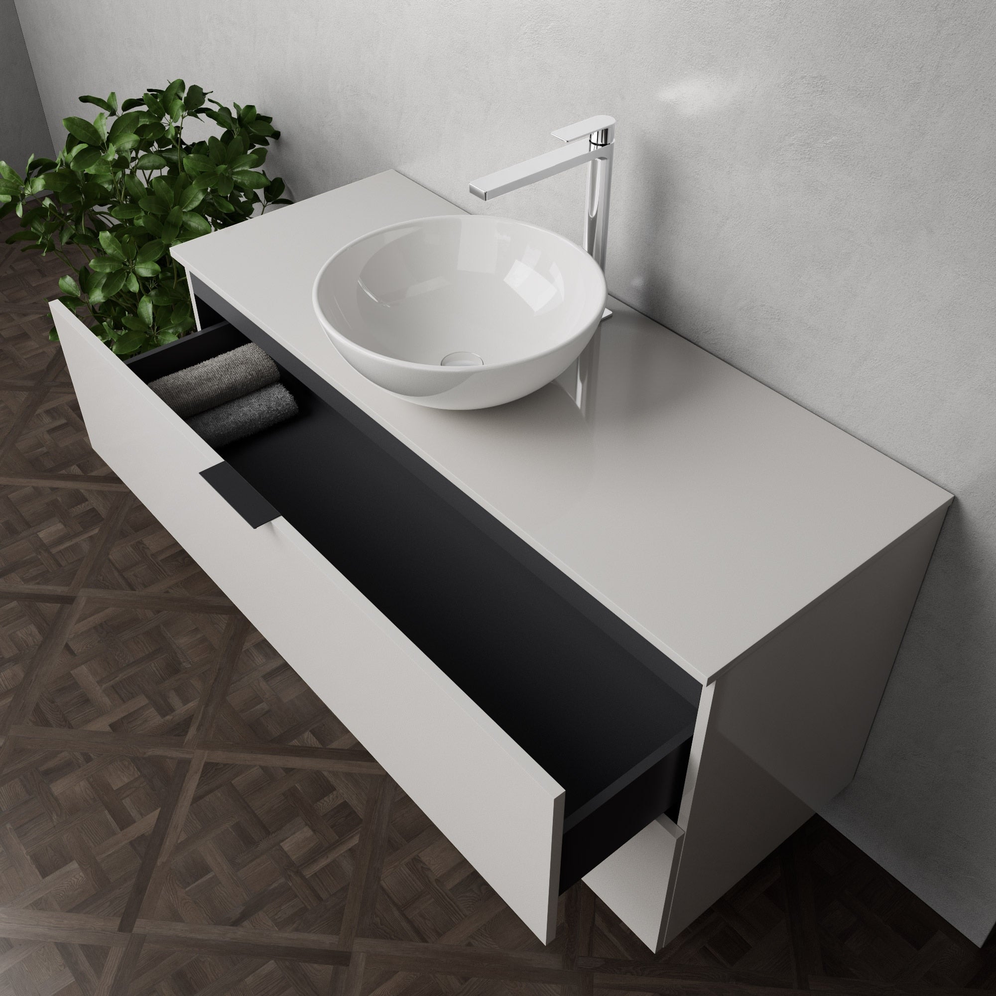 Inda - Mobile bagno L.120 con lavabo in appoggio / Bianco lucido 2 cassetti - Topazio