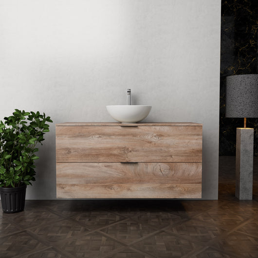 Inda - Mobile bagno L.120 con lavabo in appoggio / Rovere naturale 2 cassetti - Topazio