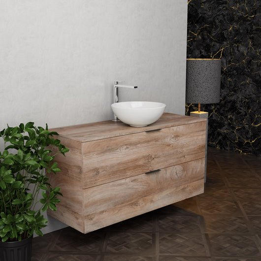 Inda - Mobile bagno L.120 con lavabo in appoggio / Rovere naturale 2 cassetti - Topazio