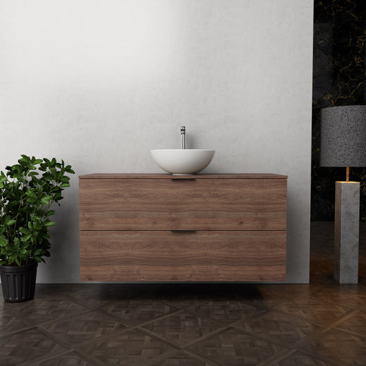 Inda - Mobile bagno L.120 con lavabo in appoggio / Rovere castano 2 cassetti - Topazio