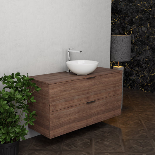 Inda - Mobile bagno L.120 con lavabo in appoggio / Rovere castano 2 cassetti - Topazio