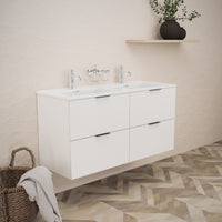 Inda - Mobile bagno L.120 con doppio lavabo lucido / Bianco opaco 4 cassetti - Topazio