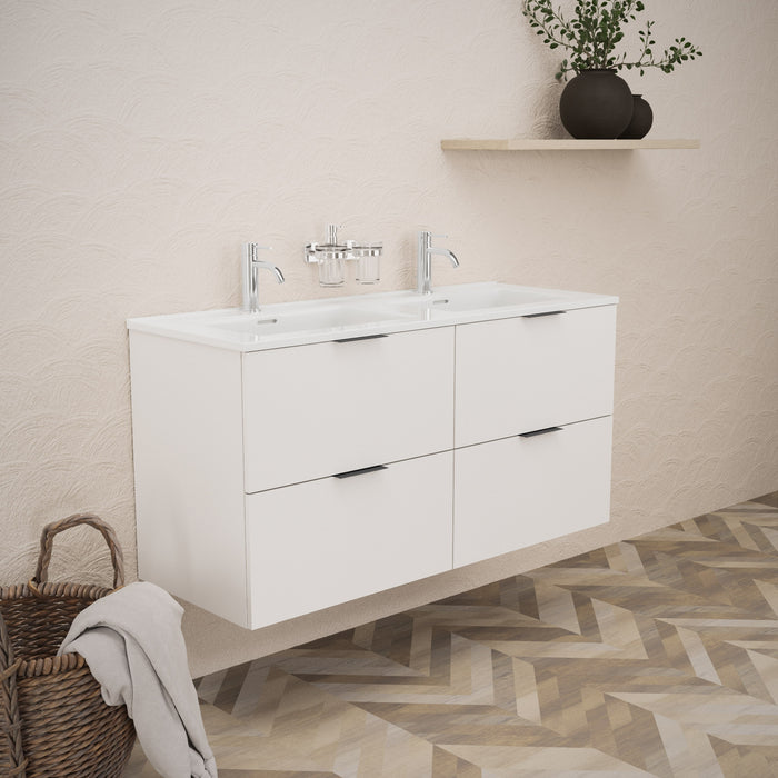 Inda - Mobile bagno L.120 con doppio lavabo lucido / Bianco opaco 4 cassetti - Topazio