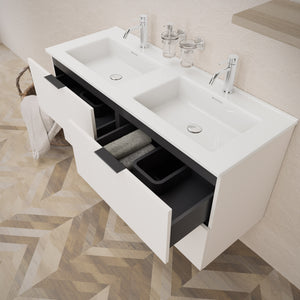 Inda - Mobile bagno L.120 con doppio lavabo lucido / Bianco opaco 4 cassetti - Topazio