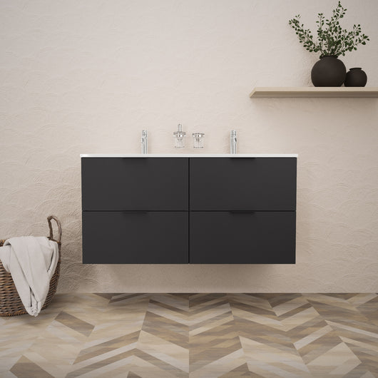 Inda - Mobile bagno L.120 con doppio lavabo lucido / Nero opaco 4 cassetti - Topazio