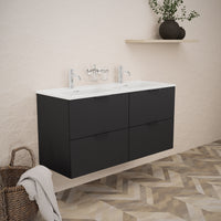 Inda - Mobile bagno L.120 con doppio lavabo lucido / Nero opaco 4 cassetti - Topazio