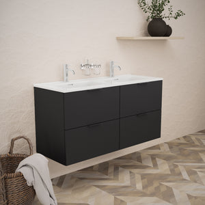 Inda - Mobile bagno L.120 con doppio lavabo lucido / Nero opaco 4 cassetti - Topazio