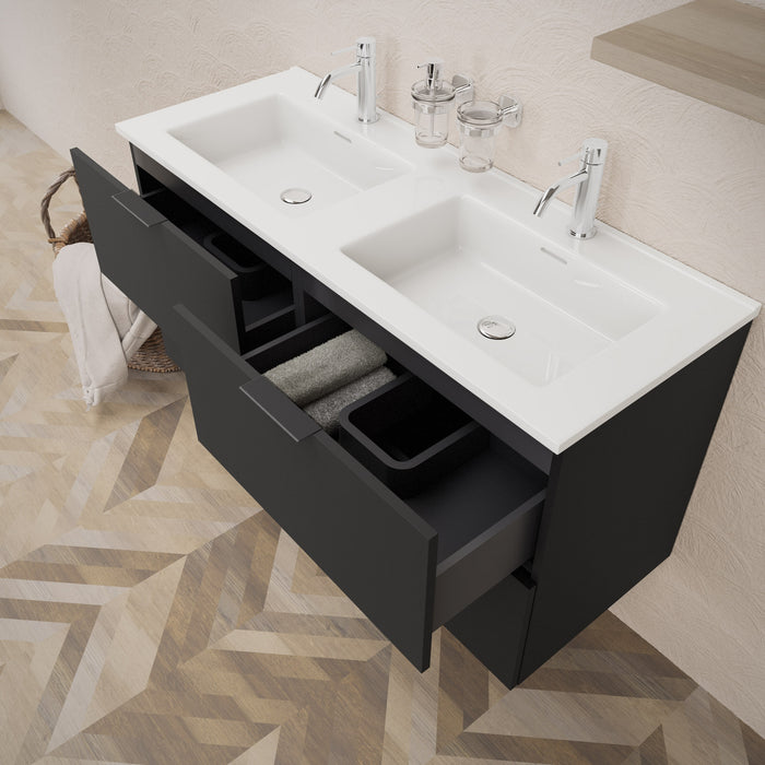 Inda - Mobile bagno L.120 con doppio lavabo lucido / Nero opaco 4 cassetti - Topazio