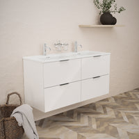 Inda - Mobile bagno L.120 con doppio lavabo lucido / Bianco lucido 4 cassetti - Topazio
