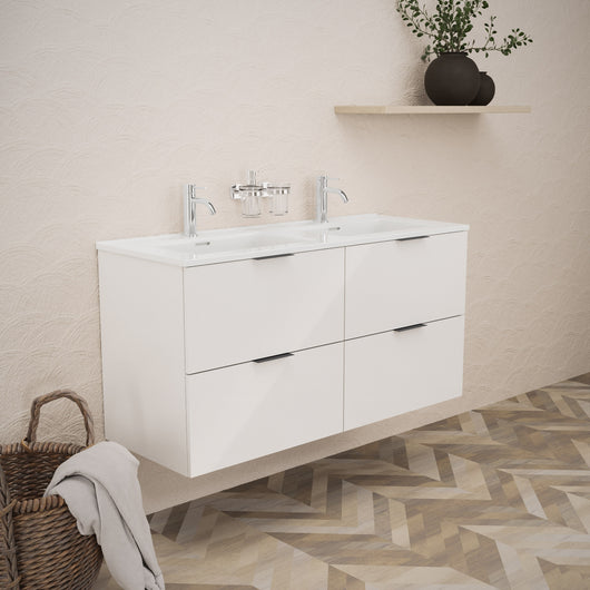 Inda - Mobile bagno L.120 con doppio lavabo lucido / Bianco lucido 4 cassetti - Topazio