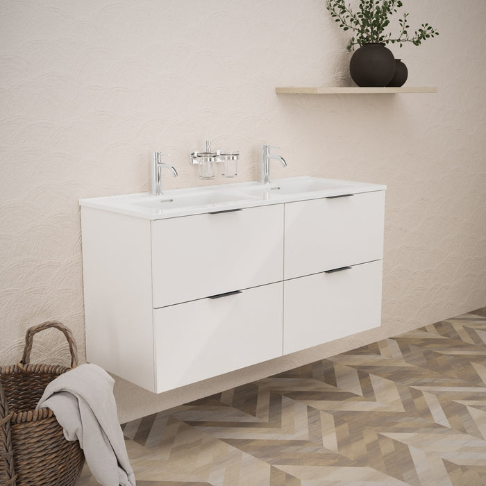 Inda - Mobile bagno L.120 con doppio lavabo lucido / Bianco lucido 4 cassetti - Topazio