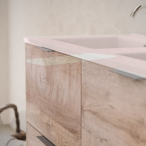 Inda - Mobile bagno L.120 con doppio lavabo lucido / Rovere naturale 4 cassetti - Topazio