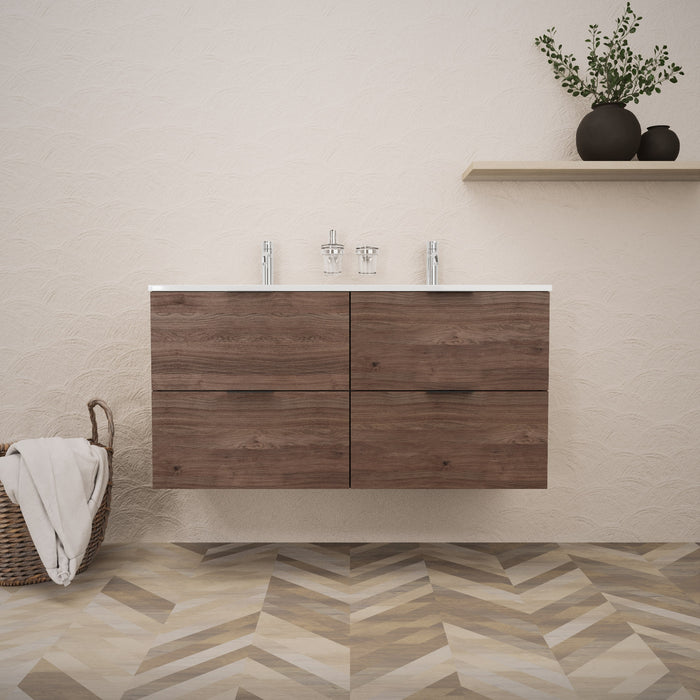 Inda - Mobile bagno L.120 con doppio lavabo lucido / Rovere castano 4 cassetti - Topazio