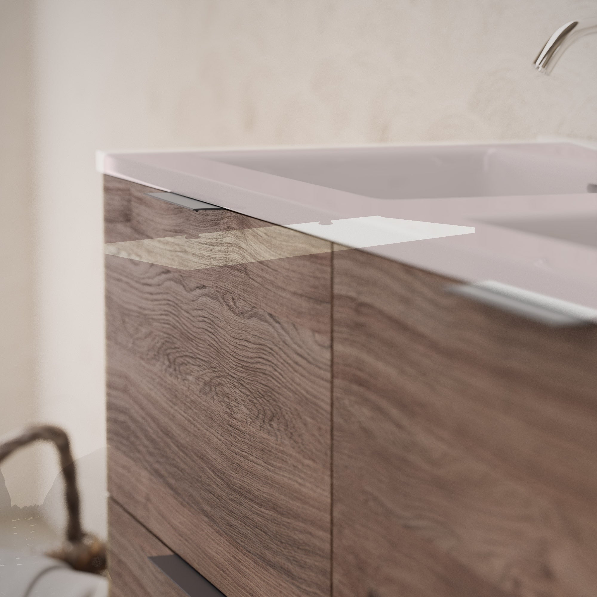 Inda - Mobile bagno L.120 con doppio lavabo lucido / Rovere castano 4 cassetti - Topazio