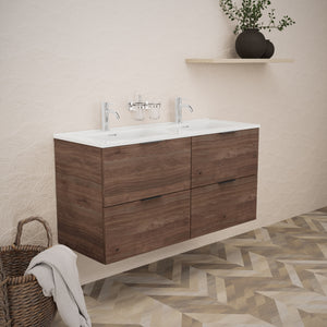 Inda - Mobile bagno L.120 con doppio lavabo lucido / Rovere castano 4 cassetti - Topazio