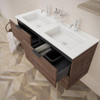 Inda - Mobile bagno L.120 con doppio lavabo lucido / Rovere castano 4 cassetti - Topazio