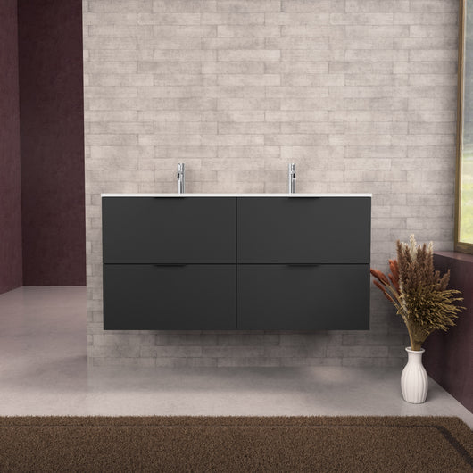 Inda - Mobile bagno L.120 con doppio lavabo opaco / Nero opaco 4 cassetti - Topazio