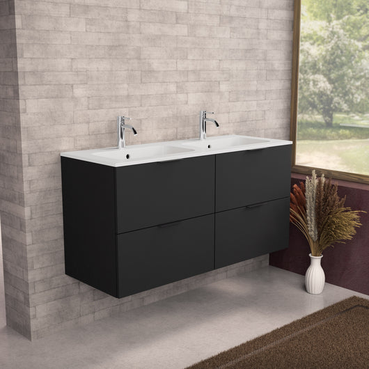 Inda - Mobile bagno L.120 con doppio lavabo opaco / Nero opaco 4 cassetti - Topazio