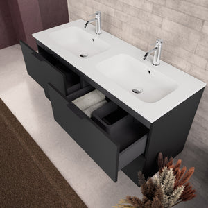 Inda - Mobile bagno L.120 con doppio lavabo opaco / Nero opaco 4 cassetti - Topazio
