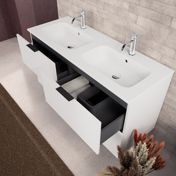 Inda - Mobile bagno L.120 con doppio lavabo opaco / Bianco lucido 4 cassetti - Topazio