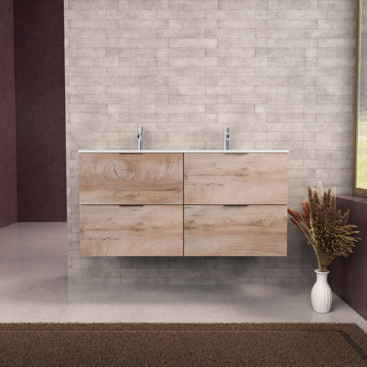 Inda - Mobile bagno L.120 con doppio lavabo opaco / Rovere naturale 4 cassetti - Topazio