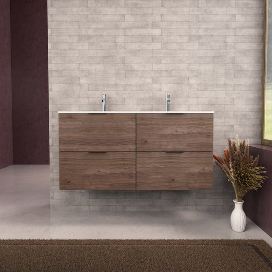 Inda - Mobile bagno L.120 con doppio lavabo opaco / Rovere castano 4 cassetti - Topazio