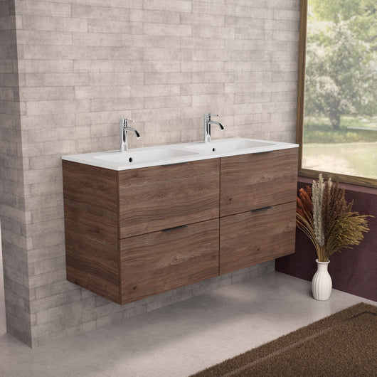 Inda - Mobile bagno L.120 con doppio lavabo opaco / Rovere castano 4 cassetti - Topazio
